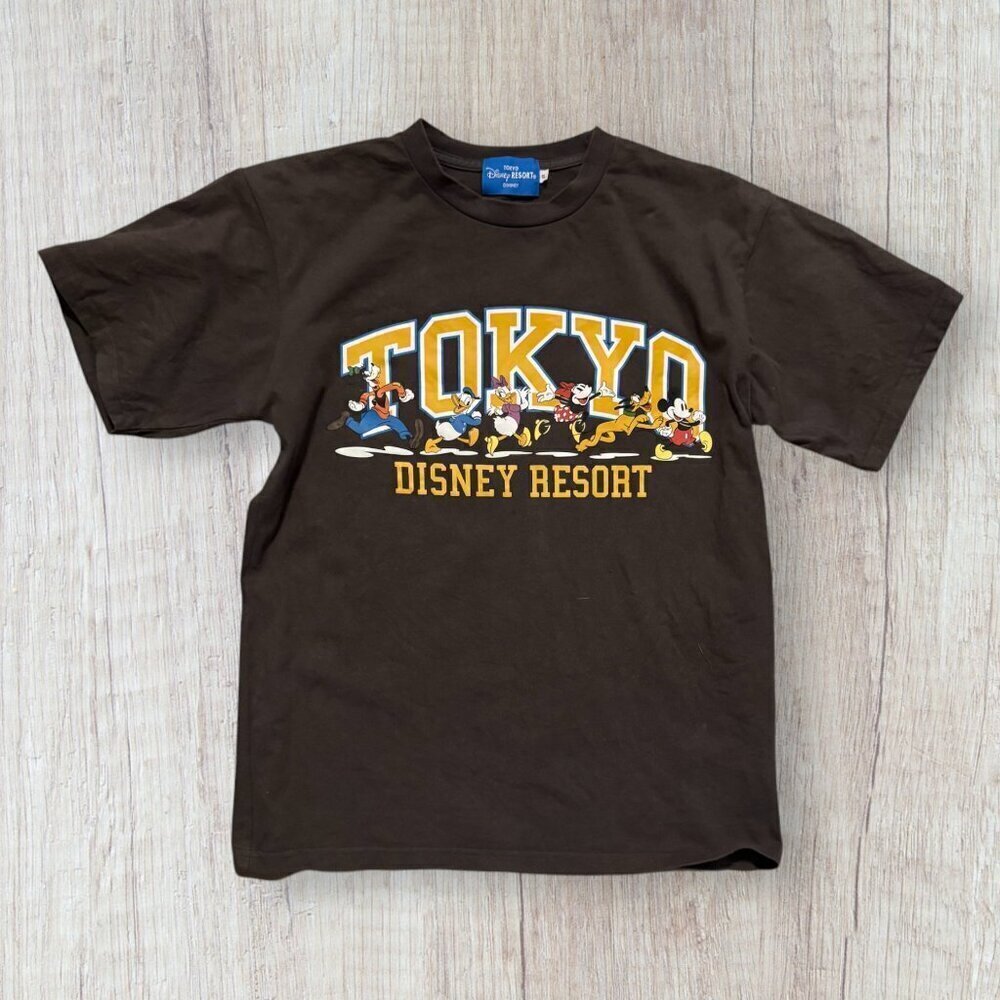 Tokyo Japan Disney Resort Brown Short Sleeve Mickey Mouse Crew Neck T-Shirt S